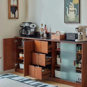 Retro Solid Wood <b>Sideboard</b> With <b>Storage</b> Drawers And Glass Doors For Living Room Or Entryway - Product Image 2