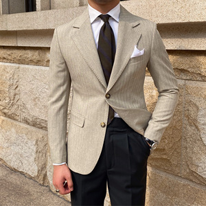 Veste décontractée slim pour <span class=keywords><strong>homme</strong></span>, style britannique, avec rayures <span class=keywords><strong>tendance</strong></span> pour l'automne, fermeture simple boutonnage, idéale pour les mariages - Product Image 4