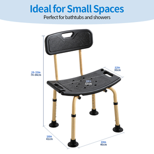 Chaise de bain haut de gamme en alliage d'aluminium à grain de bois, capacité de charge de 330 lb, chaises antidérapantes pour personnes âgées, chaise de douche noire - Product Image 4