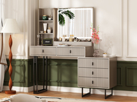Coiffeuse de chambre moderne rétractable en bois assemblée avec miroir éclairé à écran tactile 3 couleurs et variateur d'intensité