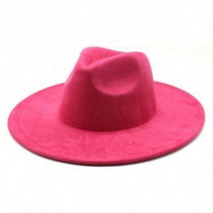 Men Women 9.5 CM Width Wool Felt Jazz Hat Wholesale Cheap Suede Wide Brim Fedora Hat - Product Image 5