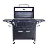 Barbecue au charbon de bois de style coréen moderne, acier revêtu de poudre noire de qualité supérieure, chariot robuste de haute qualité, certifié CE/GS, flamme