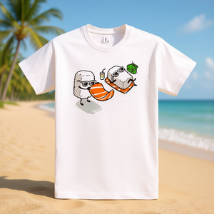 T-shirt Summer Sushi in cotone bianco, abbigliamento casual unisex - Product Image 3