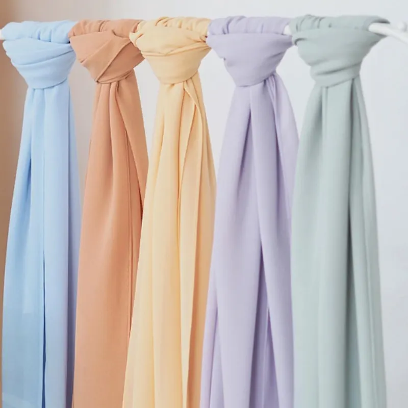 Jilbab Sifon Gelembung Desain Baru, Syal Kepala Muslim Warna Polos untuk Wanita Musim Panas Musim Semi