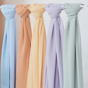 Frühling Sommer neues Design Blase Chiffon Hijab Mode Plain Farbe Kopftuch Muslim für Frau Schal