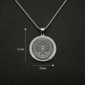 yunnique <b>Titanium</b> Steel Freemasonry Pendant Necklace Round Geometric Pyramid Design Pave Setting Unisex Gift Jewelry - Product Image 5