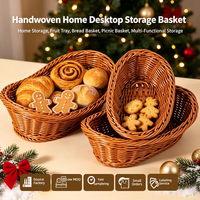 PP Rattan Geweven Opbergmand Set, 3 Maten Ovale Handgeweven Mand voor Keuken Brood Fruit Snoep & Badkamer Organizer