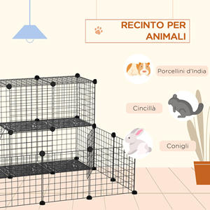 Enclos modulaire pour lapins avec accessoires de montage en acier et PP 105x105x70cm - Noir - Product Image 5