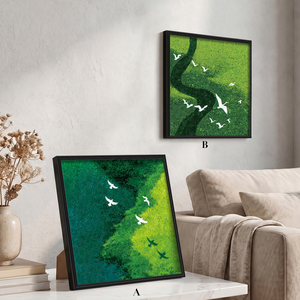 Rompecabezas de madera irregular Soft Wings Over Oasis, rompecabezas de madera cuadrado de 185 piezas, ilustración artística de paisaje verde con aves garzas - Product Image 5
