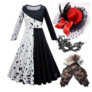 Costume de cosplay d'Halloween pour filles, noir et blanc, jeu de rôle, costume de <span class=keywords><strong>Cruella</strong></span>, ensemble complet de costumes - Product Image 1