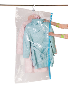 Grand sac de rangement suspendu en plastique étanche à l'air, sacs de rangement sous vide, organisateur de vêtements avec pompe