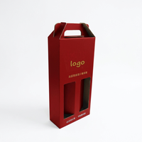 Boîte cadeau pour vin en carton ondulé pour 2 bouteilles avec fenêtre transparente, emballage robuste pour vin rouge et blanc