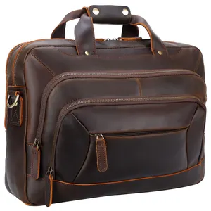 Top Grain réel Crazy Horse cuir 17 pouces mallette pour ordinateur portable Messenger hommes en cuir véritable ordinateur mallettes pour ordinateur portable