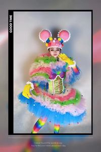 Costume de danse pour modèle de scène de boîte de nuit, bar, scène, fille sexy, bikini LED, podium, Gogo, DS, ensemble de costumes portables, tenues roses et blanches à feuilles, tournée de podium - Product Image 5