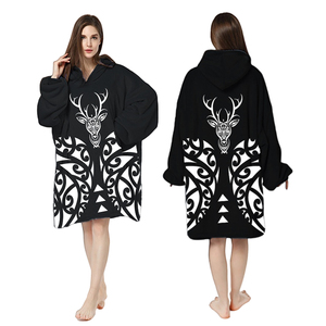 BEST Maori <b>Wearable</b> Printed Character <b>Blanket</b> Hoodie Oversized Polyester Sweatshirt for Adults Children Customizable - Product Image 1
