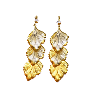 Boucles d'oreilles pendantes tendance en acier inoxydable 316L plaqué or PVD, design feuille durable et résistant - Product Image 2