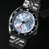 Montre de plongée mécanique automatique pour homme, cadran bleu glacé, lunette rotative, fenêtre de date, bracelet en acier inoxydable Jubilee, montre de sport