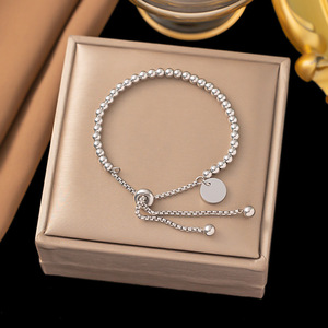 2026 Fashion 18k Gold Plated Round Pendant Accessories <b>Bracelet</b> <b>Adjustable</b> Stainless Steel Beads Beaded Chain <b>Bracelets</b> - Product Image 4