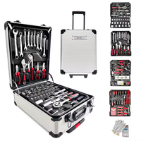 Boîte à outils complète de 499 pièces pour outils à main automobiles, mallette de rangement en aluminium, chariot, trousse à outils et valise à roulettes