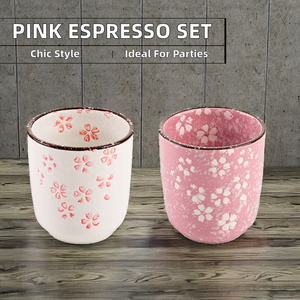 Juego de tazas de café y té de cerámica japonesa reutilizable, <span class=keywords><strong>porcelana</strong></span> <span class=keywords><strong>rosa</strong></span>, capacidad de 150-200ml, apto para lavavajillas y microondas, regalos de negocios - Product Image 2