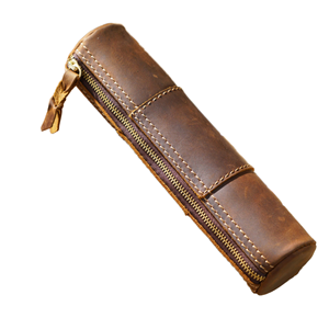 Handmade Vintage Leather Pencil Case – Factory Direct Supply with Gold Zipper & Reinforced <b>Stitching</b> - Product Image 1