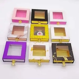 Customized Logo Pull-Out Box With Crystal Handle False Eyelash Packaging And Accessory Storage Paper Boxes