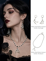 Boucles d'oreilles et collier gothiques en os, perles de bambou Trochus blanc naturel, spinelle noire, squelette, pour Halloween, vente en gros