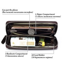 Dompet Panjang Kulit Asli Pria Custom Grosir dengan Ritsleting, Anti RFID, Multifungsi, Kantong Ponsel, untuk Bisnis