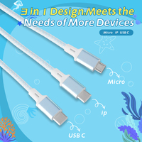 Ocean Design Jellyfish Octopus Led Glowing Charging Cable Universal Mobile Phone USB C Multi 4 en 1 Light up Charging Cable