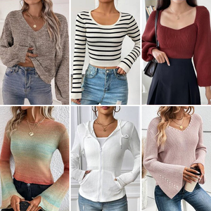 Wholesale Cheap High-quality Winter Used <b>Long</b> Sleeved Round Neck Pullover Knitted Sweater for Women Polyester/Cotton - Product Image 2