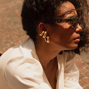 <b>Clip</b>-<b>on</b> <b>Earrings</b> Thick C Shape Hollow Geometric Stainless Steel Gold And Silver Color Everyday Wear - Product Image 3