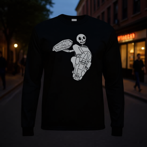 T-shirt a maniche lunghe Fakie's Pizza Skelly, unisex, taglia media per adulti, nera, con stampa grafica, abbigliamento casual - Product Image 3