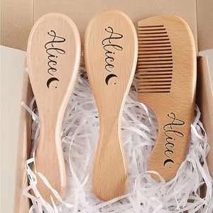 Juego de Madera Personalizado, Cepillo y Peine de Madera con Nombre/Icono, Regalos para Baby Shower - Product Image 2
