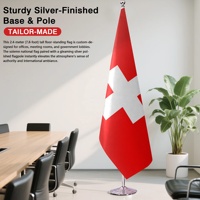 Drapeau en satin suisse personnalisé en gros, 2,6 m, avec base argentée, pour événements du 2026, défilés et Jour national, drapeau sur pied