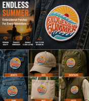 Patchs thermocollants de luxe brodés avec logo personnalisé, motif 'Petites vagues de plage', pour vêtements de créateur et chapeaux, vente en gros