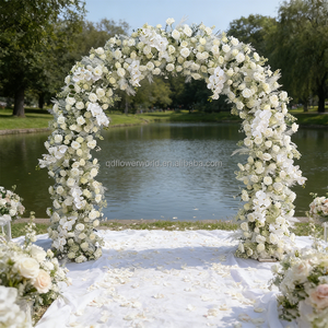 Arche de mariage florale artificielle avec roses blanches circulaires pour entrée et toile de fond - Product Image 2