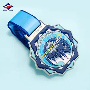 Longzhiyu Tùy Chỉnh Thụy Sĩ Marathon Chạy Huy Chương Nhà Máy Bán Buôn 3D Marathon Finisher Kim Loại Thể Thao Đua Huy Chương Với Ribbon