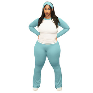 Custom 2-delige Loungewear Dames Sets Kleding Kleur Blok Lange Mouwen T-Shirts En Flare Broek Casual Outfits Vrouwen Lounge Set - Product Image 5