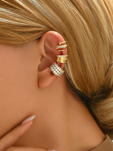 Pendientes de aro de moda con diseño geométrico de perlas de cobre de circón Simple para mujer, Material principal, idea de regalo elegante de latón - Product Image 2