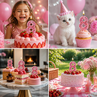Bougies d'anniversaire numérotées roses scintillantes de qualité supérieure 0-9, ensemble de décorations de gâteau hexagonales 3D sculptées en sequins pour fêtes d'enfants et baby showers
