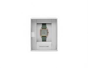 MOSSEALE LOON Orologio da donna rettangolare alla moda, cassa placcata in oro, cinturino in pelle verde, resistente all'acqua - Product Image 1