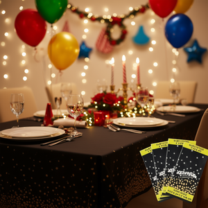 Set di 4 Tovaglie Rettangolari in Plastica Nere con Puntini Dorati, Decorazione per Feste, Stile Lussuoso per Capodanno - Product Image 2