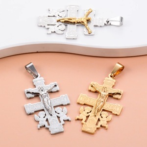 Grand pendentif croix en acier inoxydable, pendentif de prière d'ange pour hommes et femmes, bijoux vintage couleur argent/or, cadeau - Product Image 1