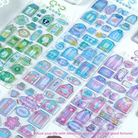 Pegatinas Epoxi con Estampado Láser, Etiquetas de la Suerte Japonesas, Calcomanías 3D Transparentes y Relieve para Decorar Tazas y Diarios