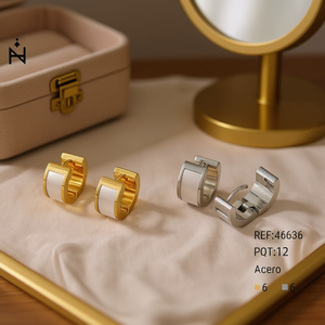 Orecchini a polsino alla moda in acciaio inossidabile color oro e argento, set da 12 pezzi, Acero Ref46636 - Product Image 3