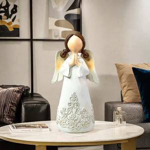 Ornement d'ange de prière en résine époxy, art populaire vintage nordique, sculpture personnalisée, ange ailé, décoration artistique pour la maison et la chambre à coucher - Product Image 2