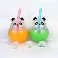 Botella de Plástico Transparente Desechable de 500 ml con Forma de Bola de Paja, con Diseño de Panda, Tigre, Oso y Rana, para Té con Leche y Jugos