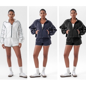 Conjunto de 3 piezas de ropa de tenis ligera de secado rápido para <span class=keywords><strong>mujer</strong></span> Conjunto de chaqueta holgada, <span class=keywords><strong>Polo</strong></span> y pantalones cortos - Product Image 6