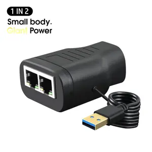 1 à 2 ports USB vers RJ45 double femelle avec câble d'alimentation USB Interface LAN connecteur de prise Ethernet 8P8C prise d'extension