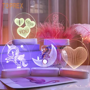 热卖Lampe 3D Personnaliser多色3D夜间发光二极管错觉灯座，亚克力儿童礼品